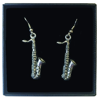 Pewter Earrings Saxophone